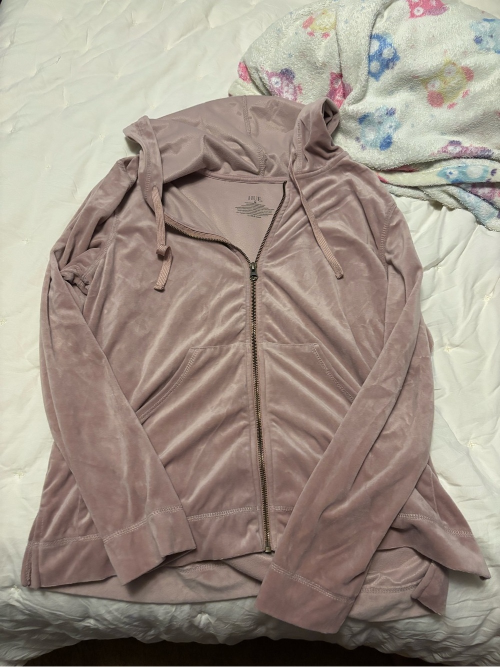 HUE Mauve Pink Velvet Zip Hoodie Jacket
